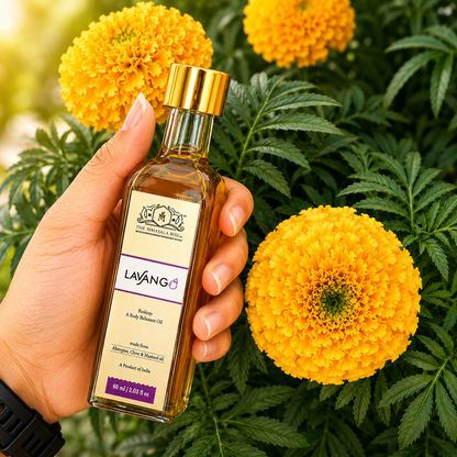 Lifestyle close-up of Lavang Body Relaxant Oil being applied on the arm, highlighting natural wellness, soothing massage care, and nourishing body relaxation benefits.